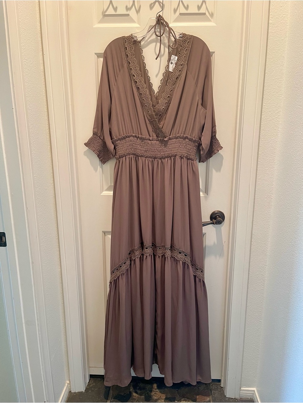 ECB Women's Taupe Maxi Dress with Lace Trim in Taupe
